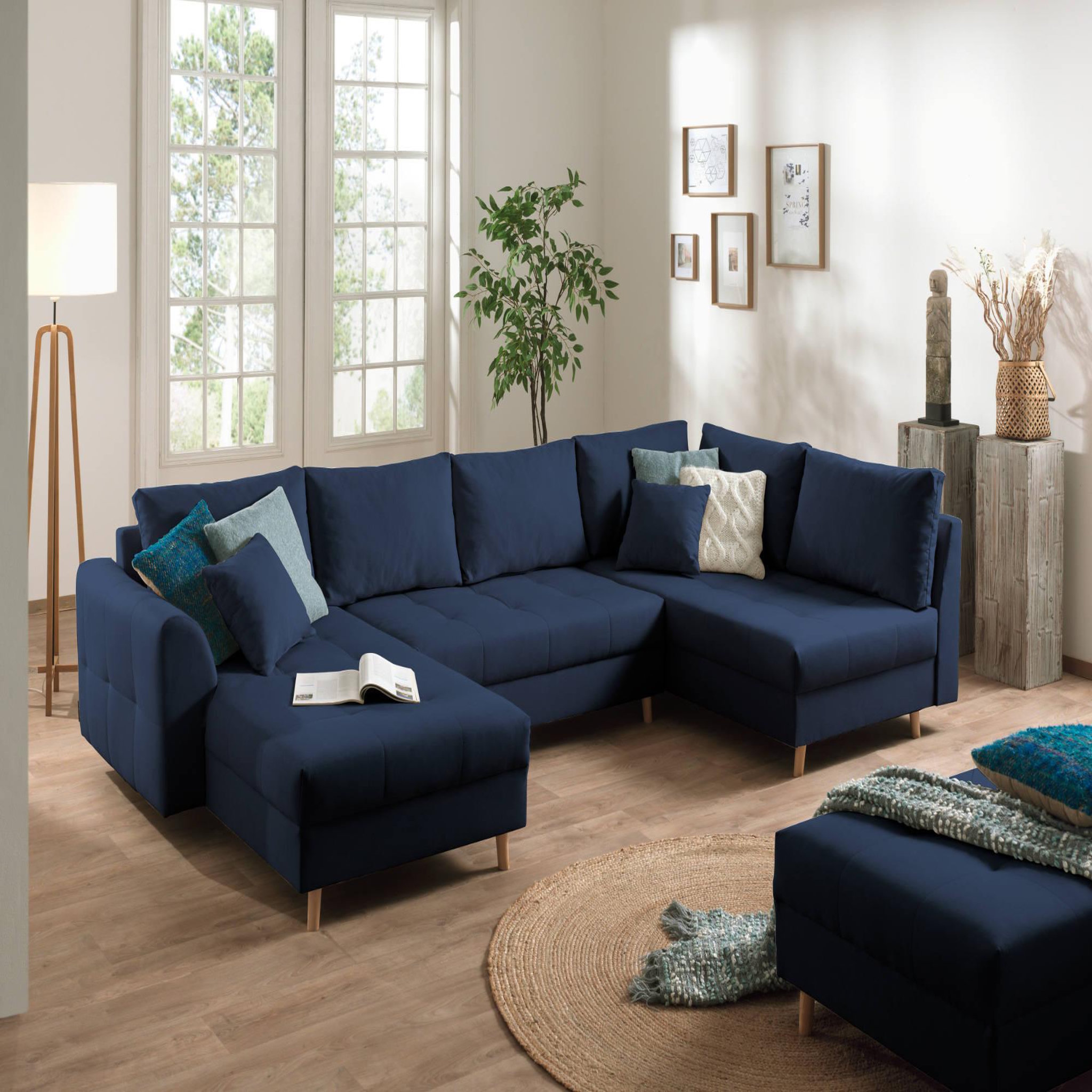 Voir la diapositive 1 : LISA DESIGN Rune - canapé panoramique - avec pouf d'appoint - 7 places - style scandinave - droit