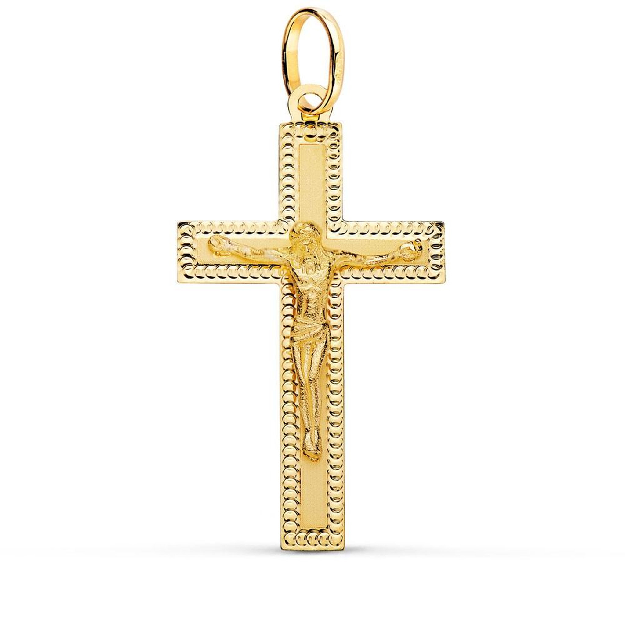 L'ATELIER D'AZUR Pendentif  - Médaille Christ sur la Croix Or 18 Carats 750 Jaune - Chaine Offerte
