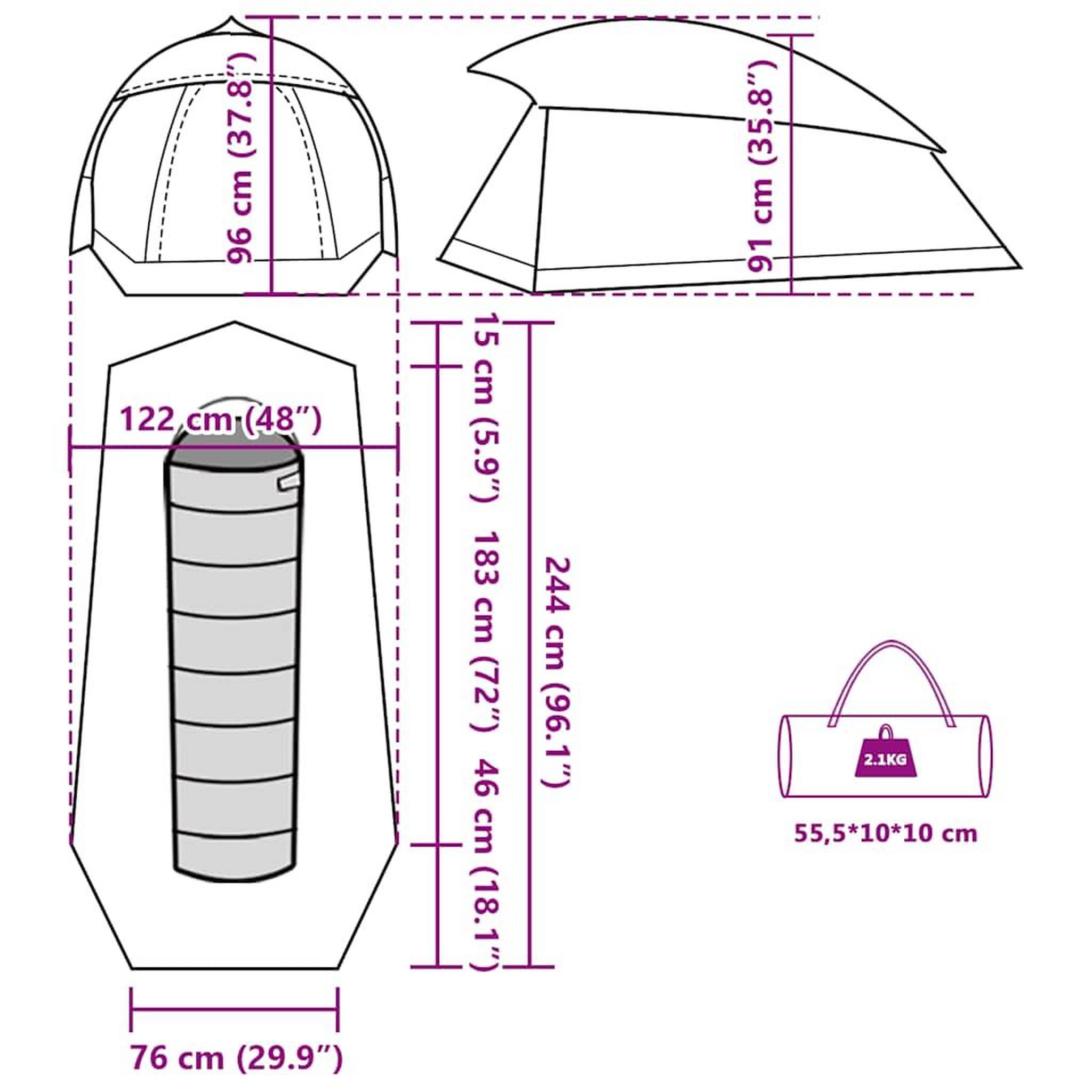 Voir la diapositive 6 : VIDAXL Tente de camping a dome 1 personne gris et orange impermeable