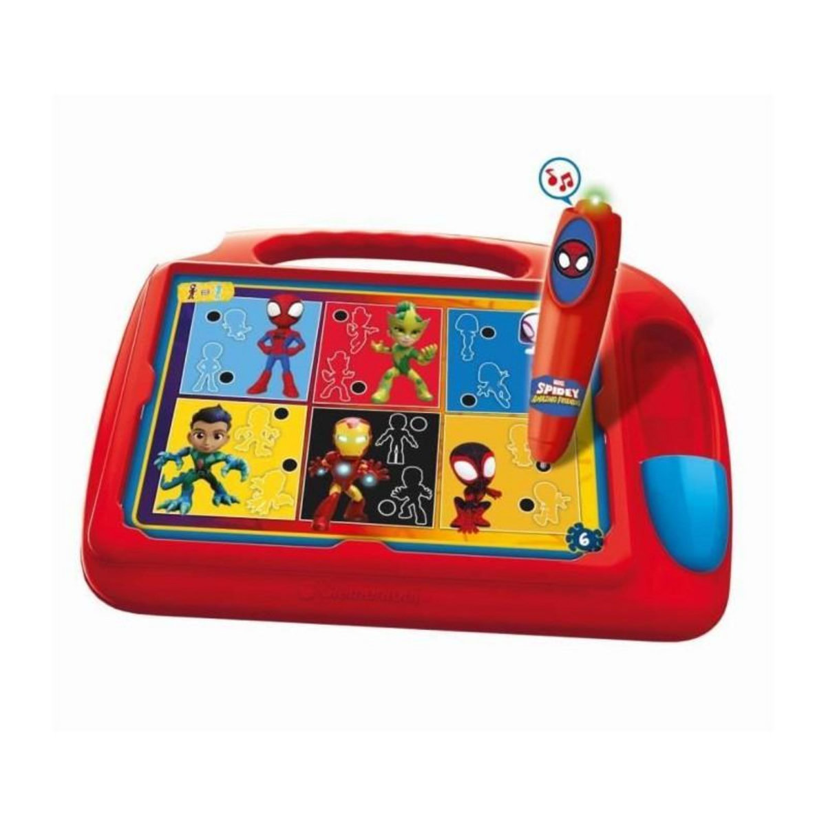 CLEMENTONI Clementoni - Pupitre Spidey - Jeu éducatif - Découvre les formes, les couleurs, les chiffres, l'espace et les dimensions - Dé