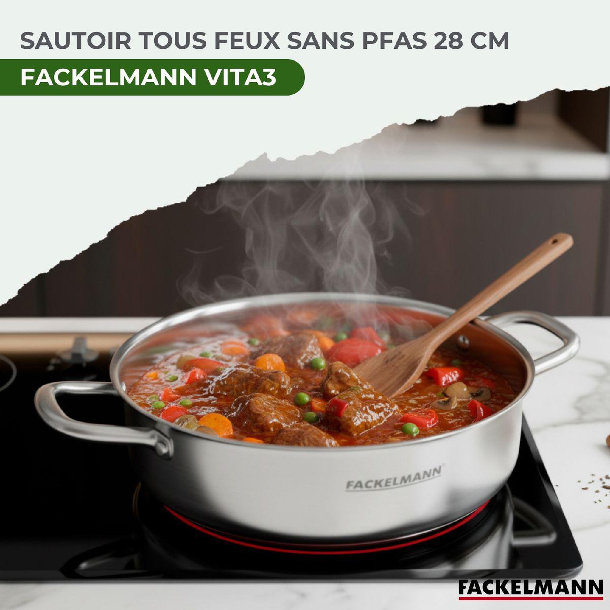 Voir la diapositive 2 : Fackelmann Sautoir 28 cm en inox 18/10 triply fackelmann vita3