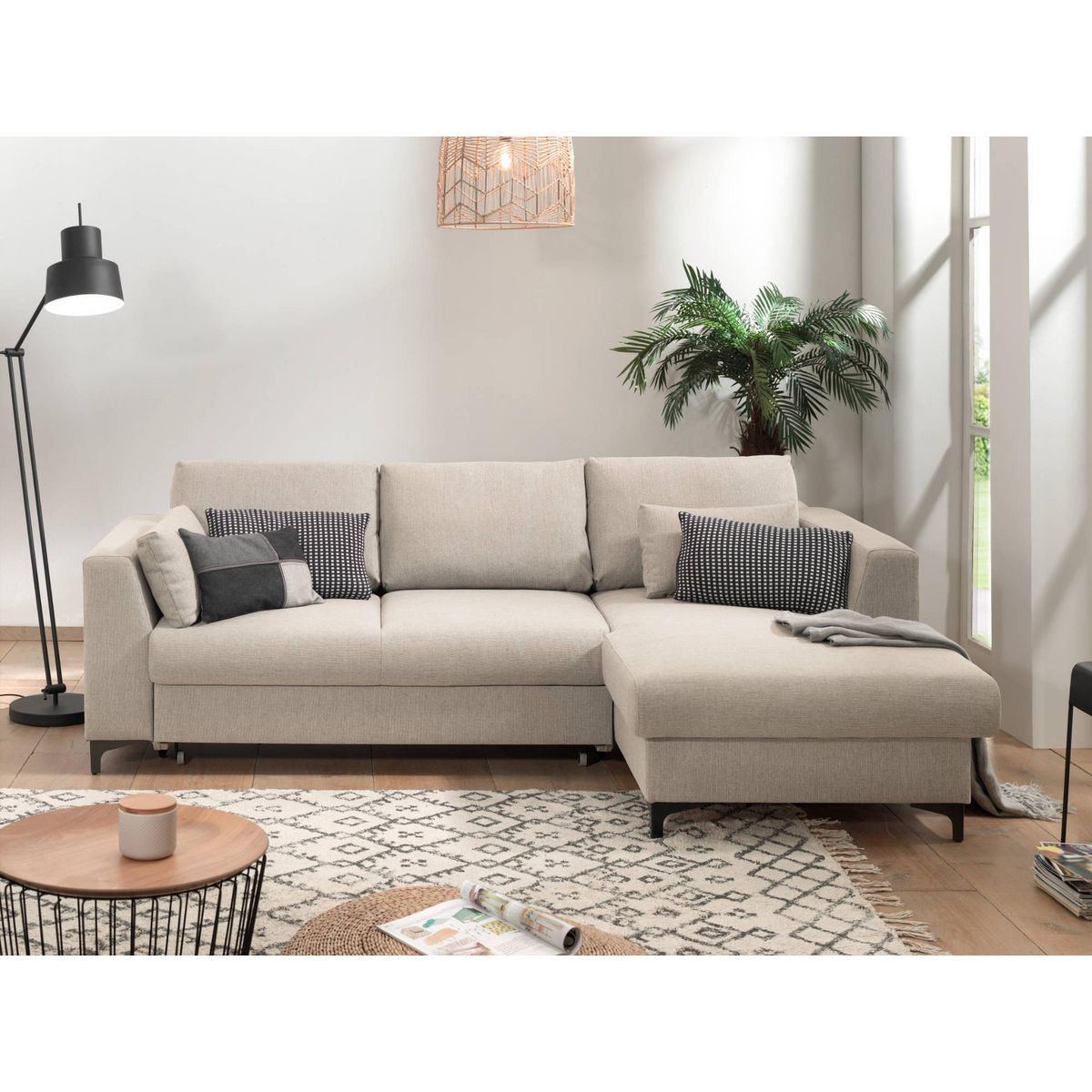 LISA DESIGN Tala - canapé d'angle droit - convertible avec coffre - 4 places - en tissu