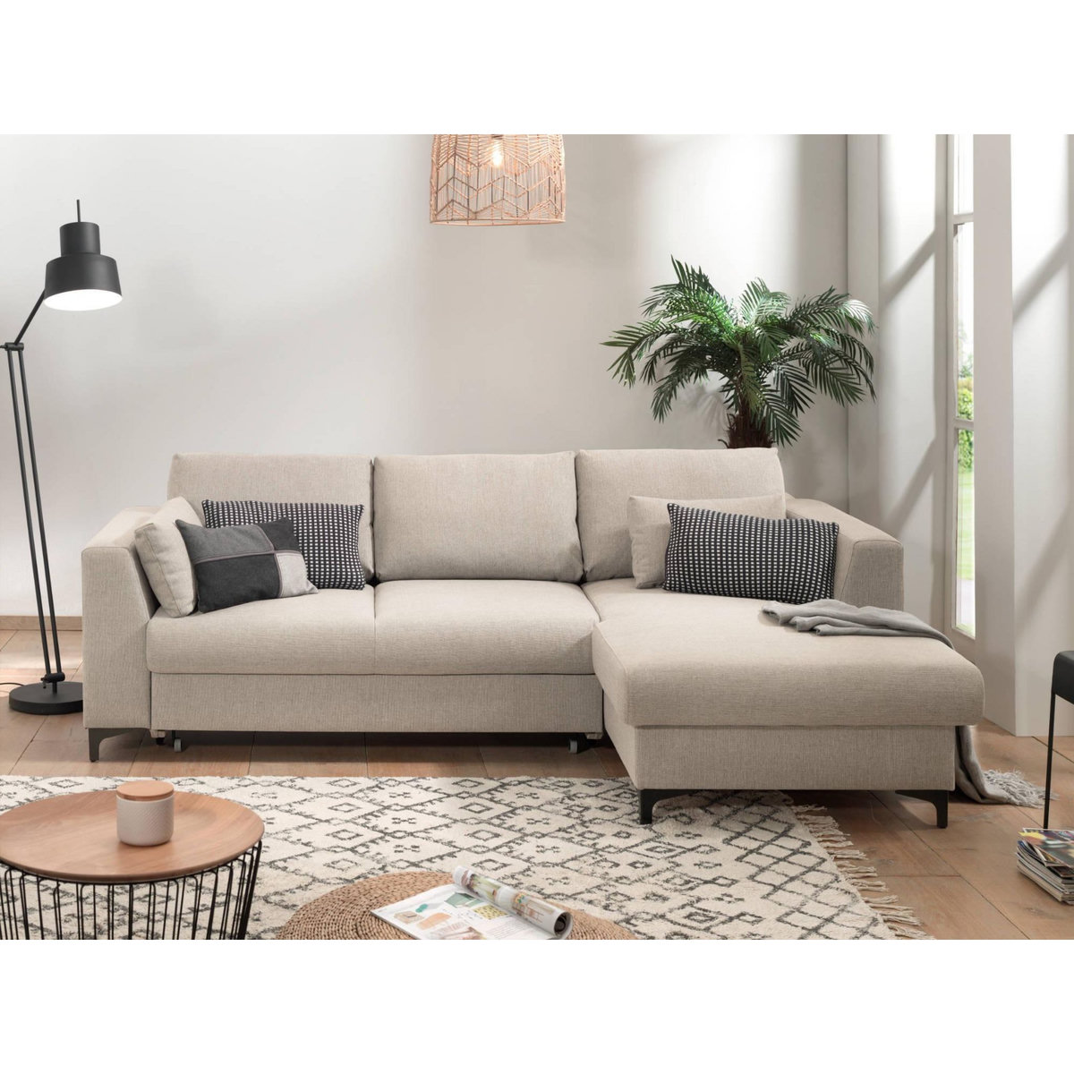 LISA DESIGN Tala - canapé d'angle droit - convertible avec coffre - 4 places - en tissu