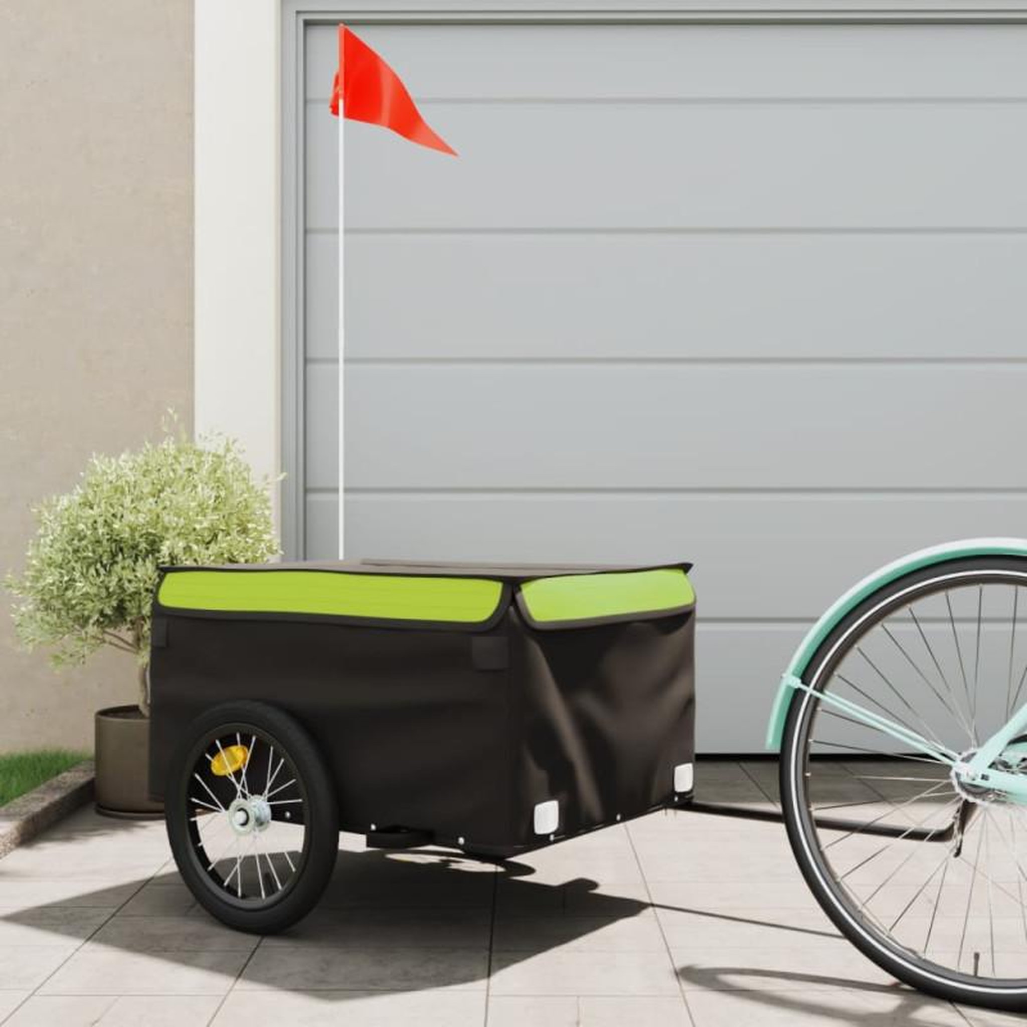 VIDAXL Remorque de vélo noir et vert 45 kg fer