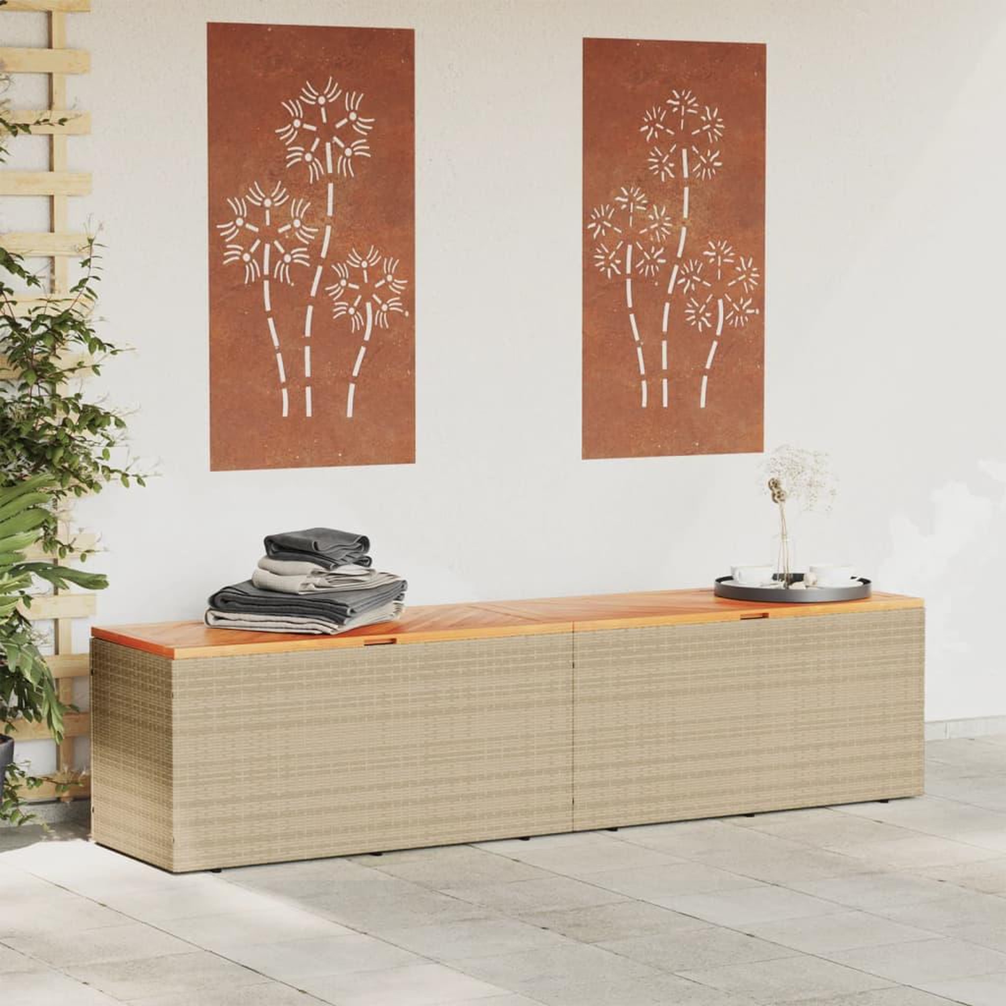 Voir la diapositive 3 : VIDAXL Boîte de rangement de jardin beige resine tressee bois d'acacia