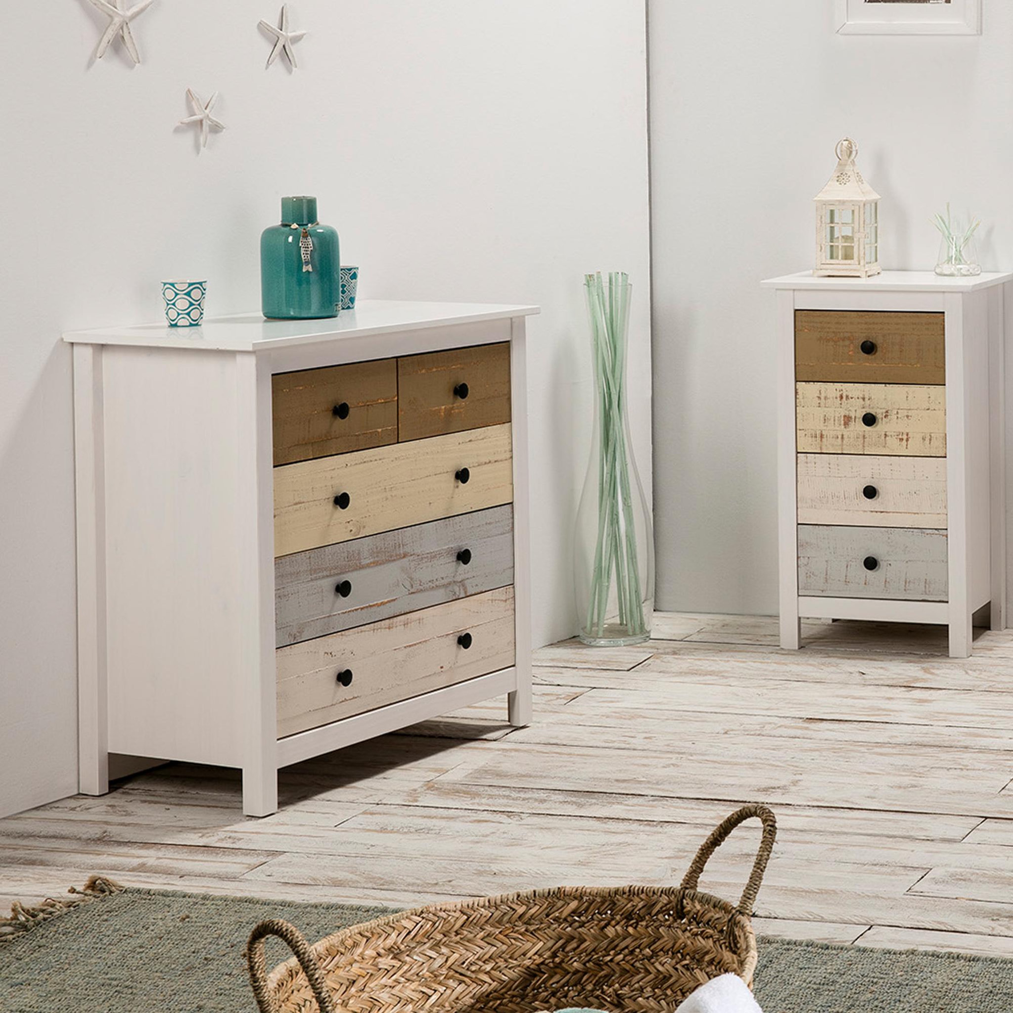 Voir la diapositive 5 : VS VENTA-STOCK Commode 5 tiroirs Magda dans les tiroirs Blanc et Multicolores, 79 cm Longueur