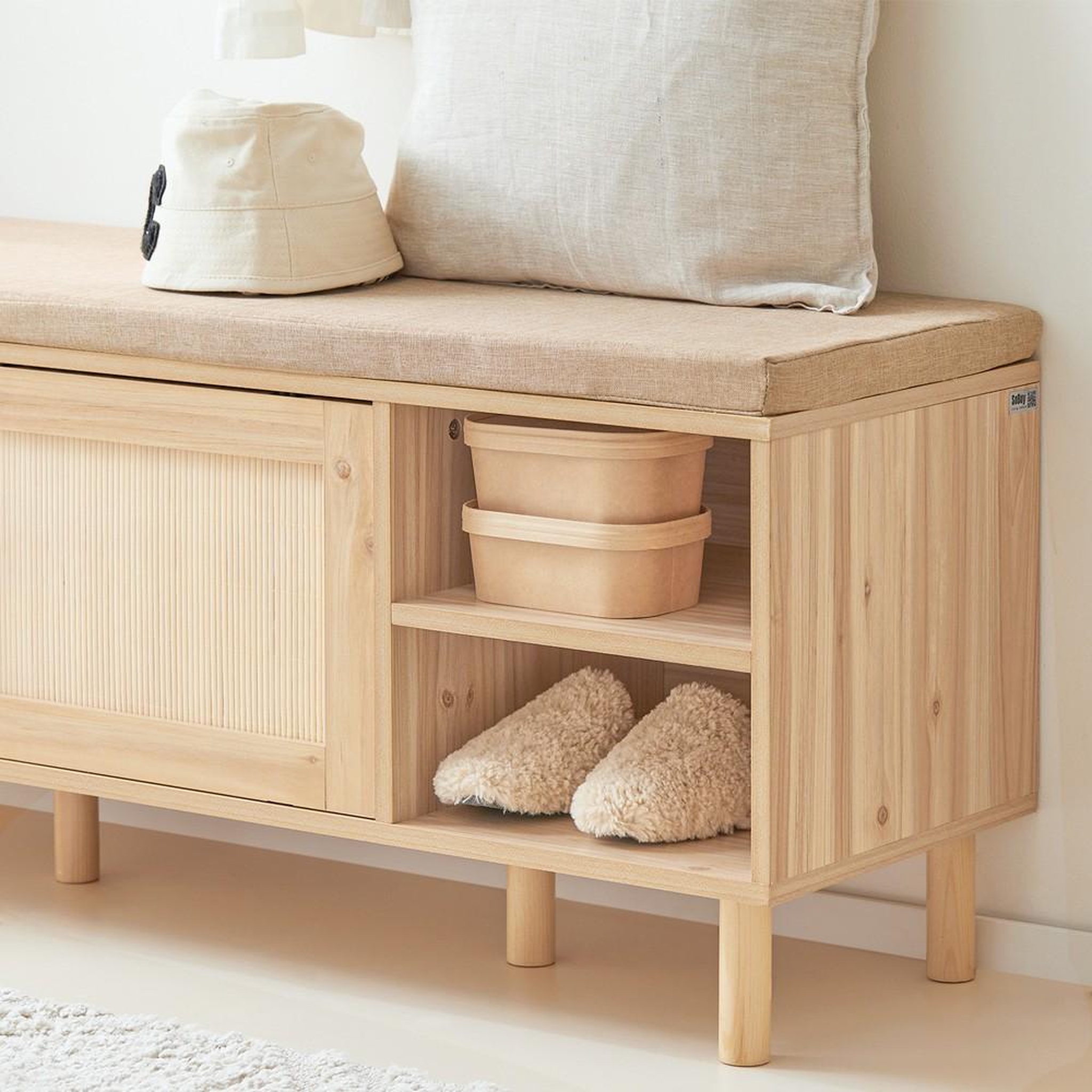 Voir la diapositive 5 : SOBUY SoBuy - Banc de rangement à chaussures avec deux portes - Nature - 121x35x49cm - Nordique - FSR163-N
