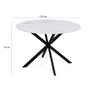 Voir la diapositive 4 : ID MARKET Table à manger ronde ALIX 6 personnes pied araignée noir et plateau effet marbre blanc ALASKA 110 cm