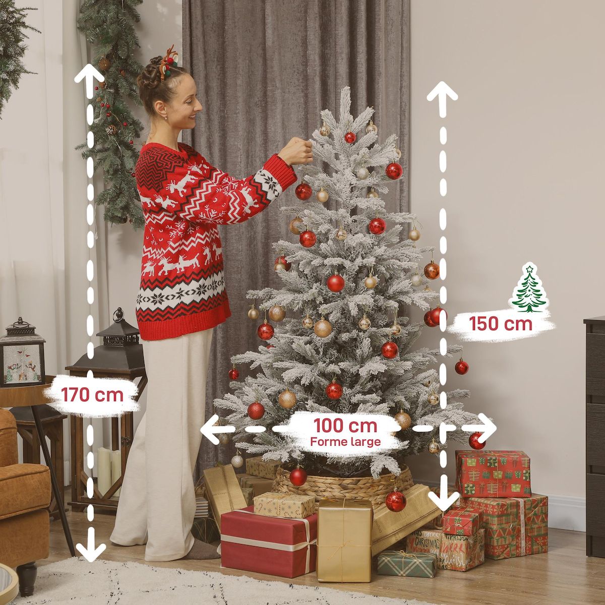 HOMCOM Sapin de Noël artificiel enneigé H.150cm 828 branches épicéa grand réalisme support métal pliable vert
