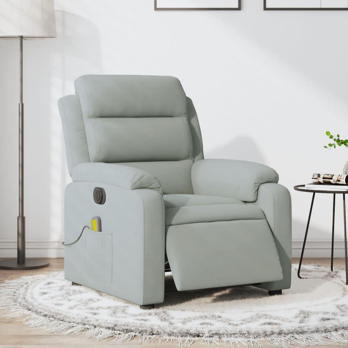 VIDAXL Fauteuil inclinable electrique de massage gris clair velours
