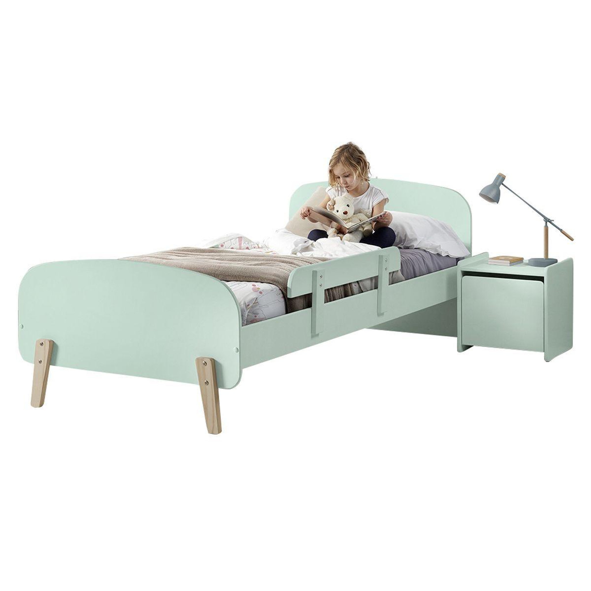 Paris Prix Pack - lit enfant, barrière & chevet  kiddy  90x200cm vert menthe