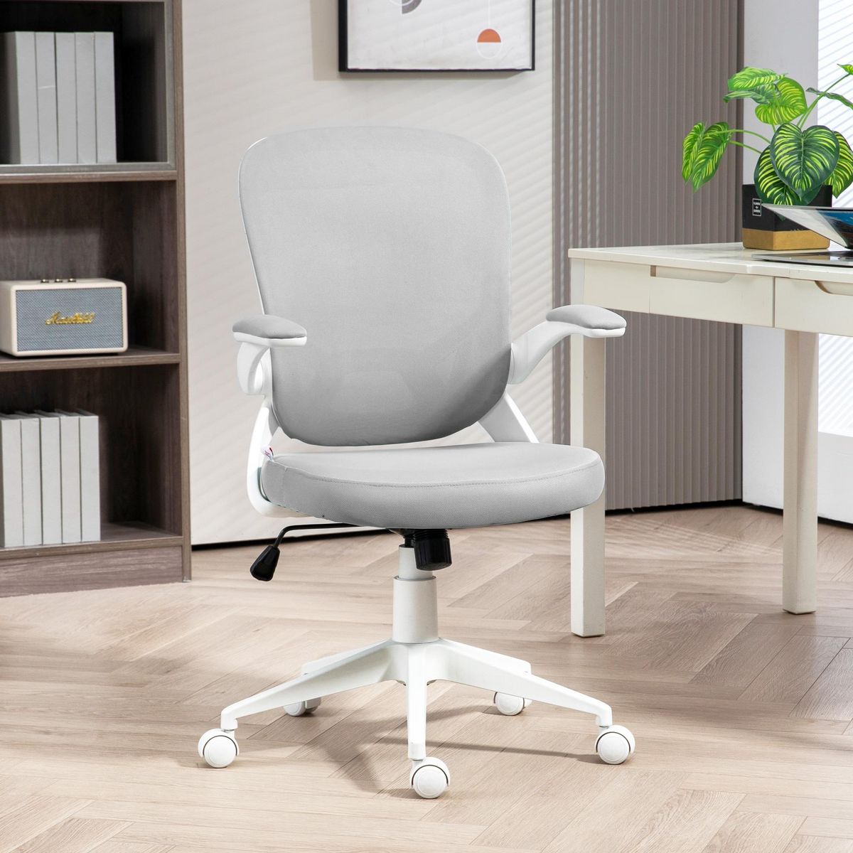 HOMCOM Chaise de bureau design ergonomique réglable accoudoirs relevables maille tissu gris
