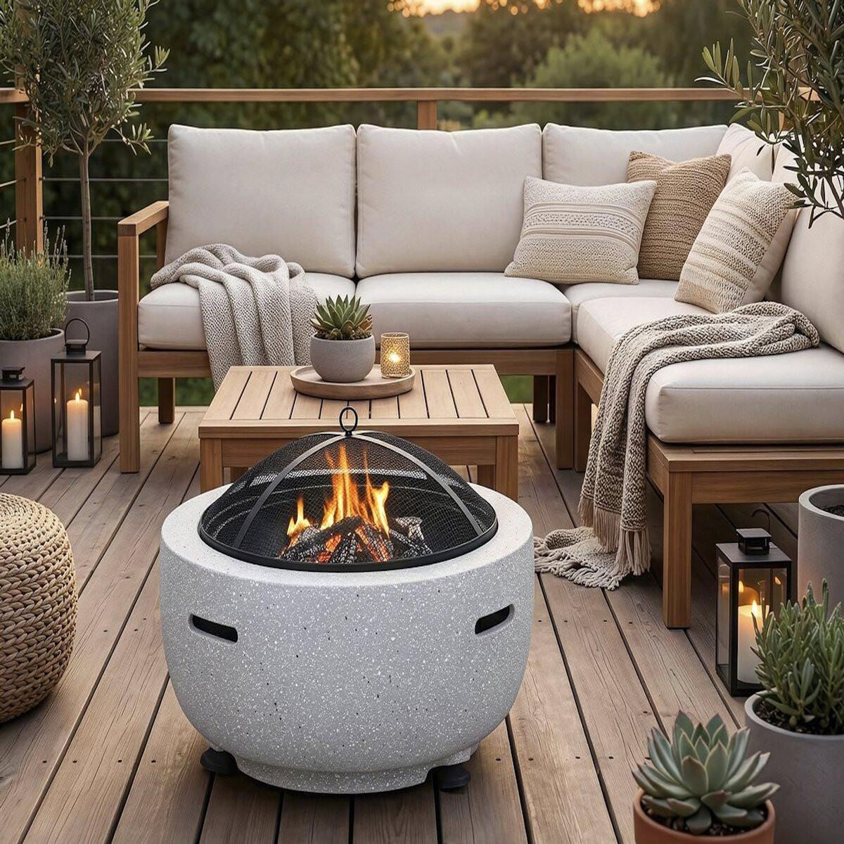 Habitat et Jardin Brasero barbecue en pierre  Volkan  - 60 x 60 x 40 cm - Blanc