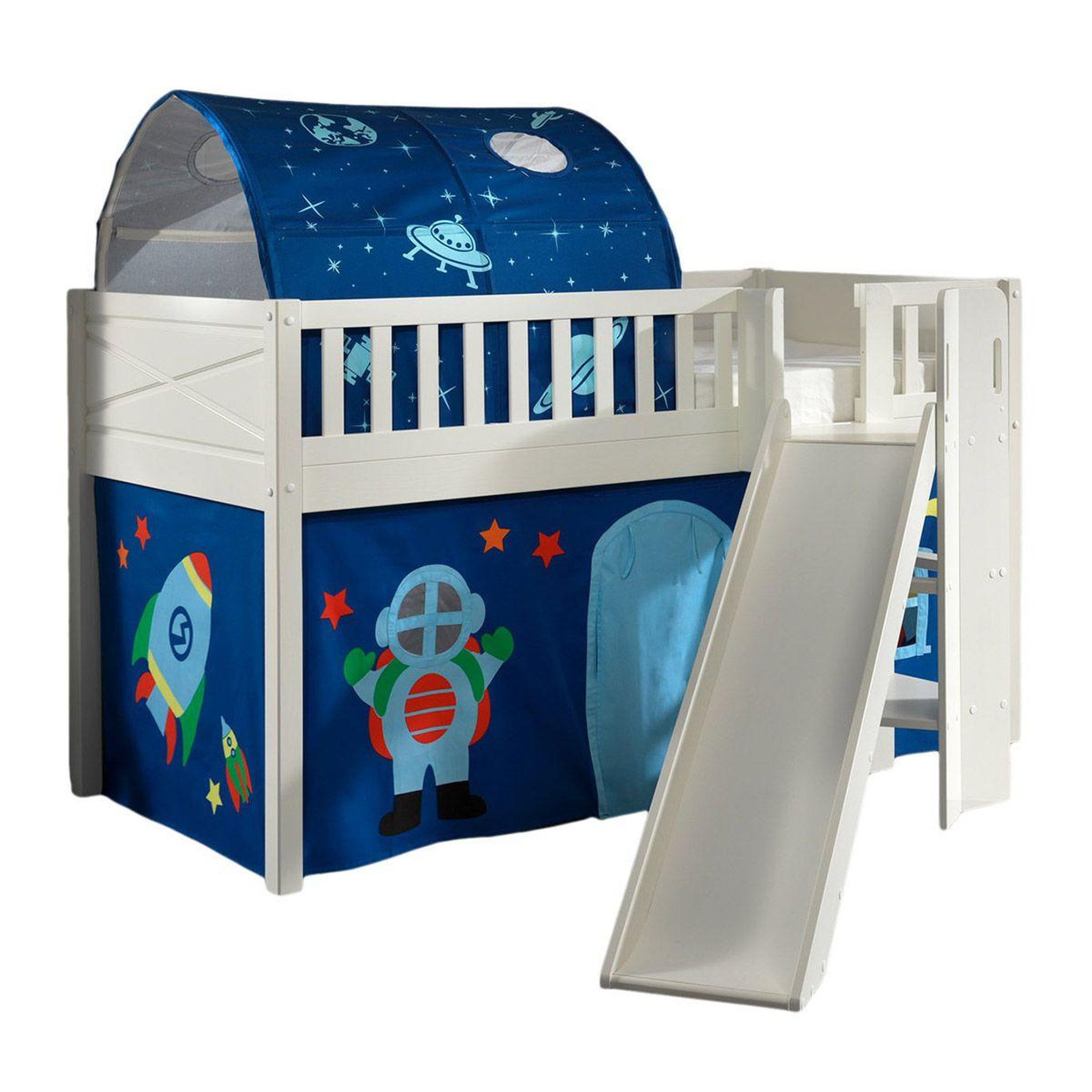 Paris Prix Lit enfant toboggan, tente & tunnel  scott astro  90x200cm blanc