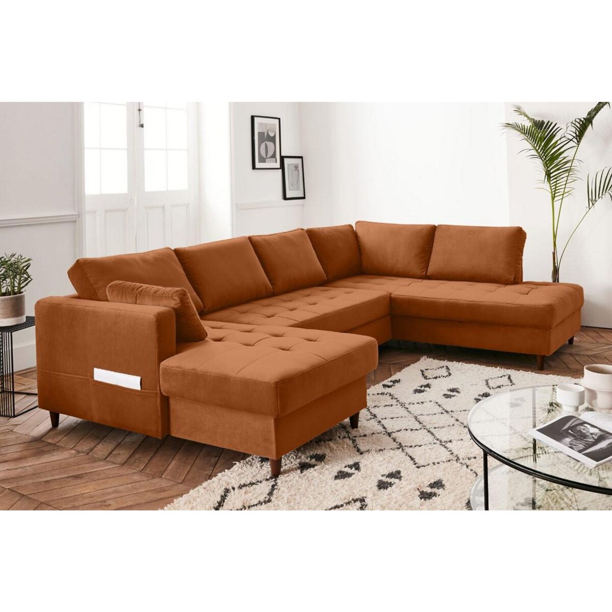 LISA DESIGN Anna - canapé panoramique d'angle droit - 7 places - convertible avec coffre - en velours