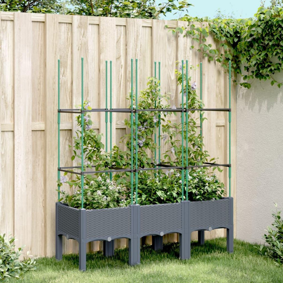VIDAXL Jardiniere avec treillis bleu gris 120x40x142,5 cm PP