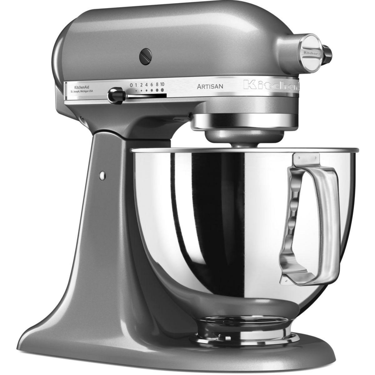 KitchenAid Robot pâtissier 5KSM125ECU Artisan, gris, 4,8 L, bol avec poignée, 300 watts