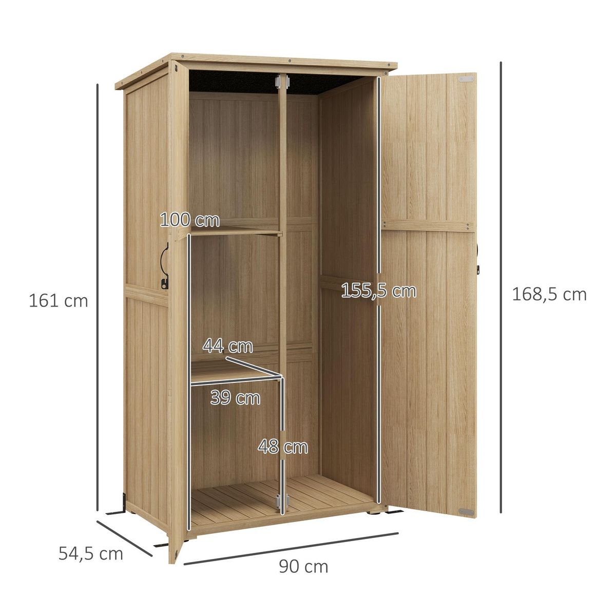 OUTSUNNY Armoire de jardin abri de jardin 2 portes croisillons 2 étagères toit bitumé bois sapin pré-huilé