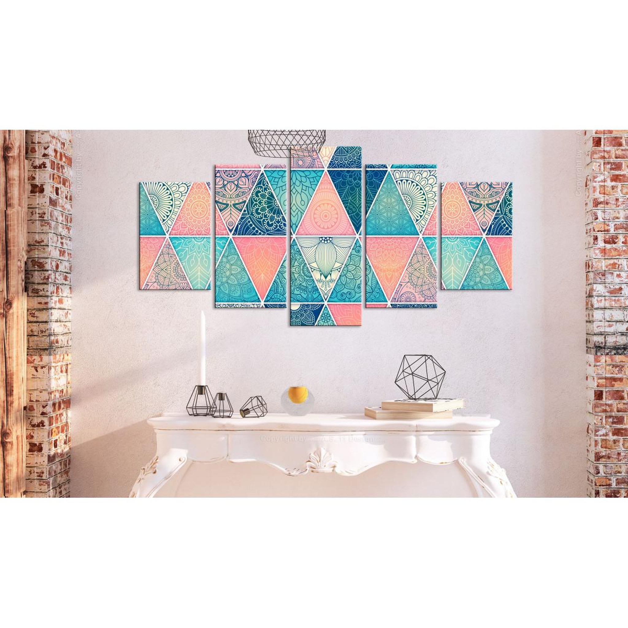 Voir la diapositive 2 : Paris Prix Tableau imprimé 5 panneaux  oriental triangles wide