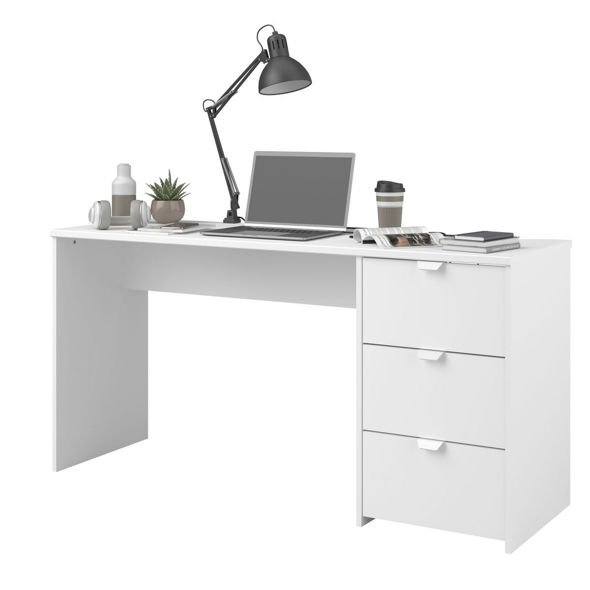 Bureau droit 3 tiroirs L150cm WHITE