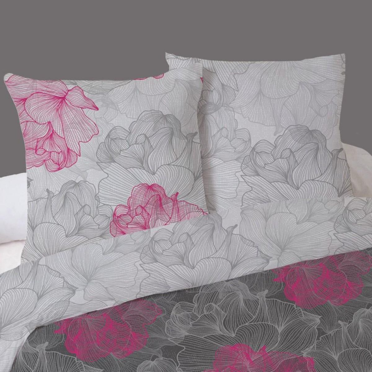 Dourev Housse de couette 240x220 FLEURS + 2 taies 100% coton