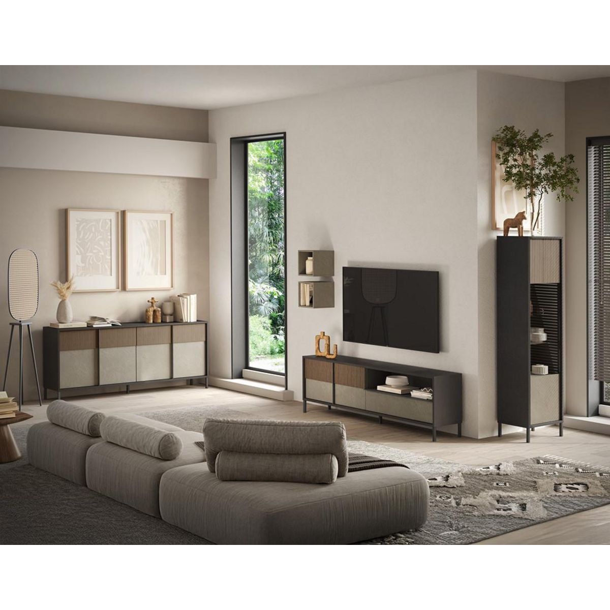 BEST MOBILIER Jules - meuble tv - 2 portes et 1 tiroir - 206 cm