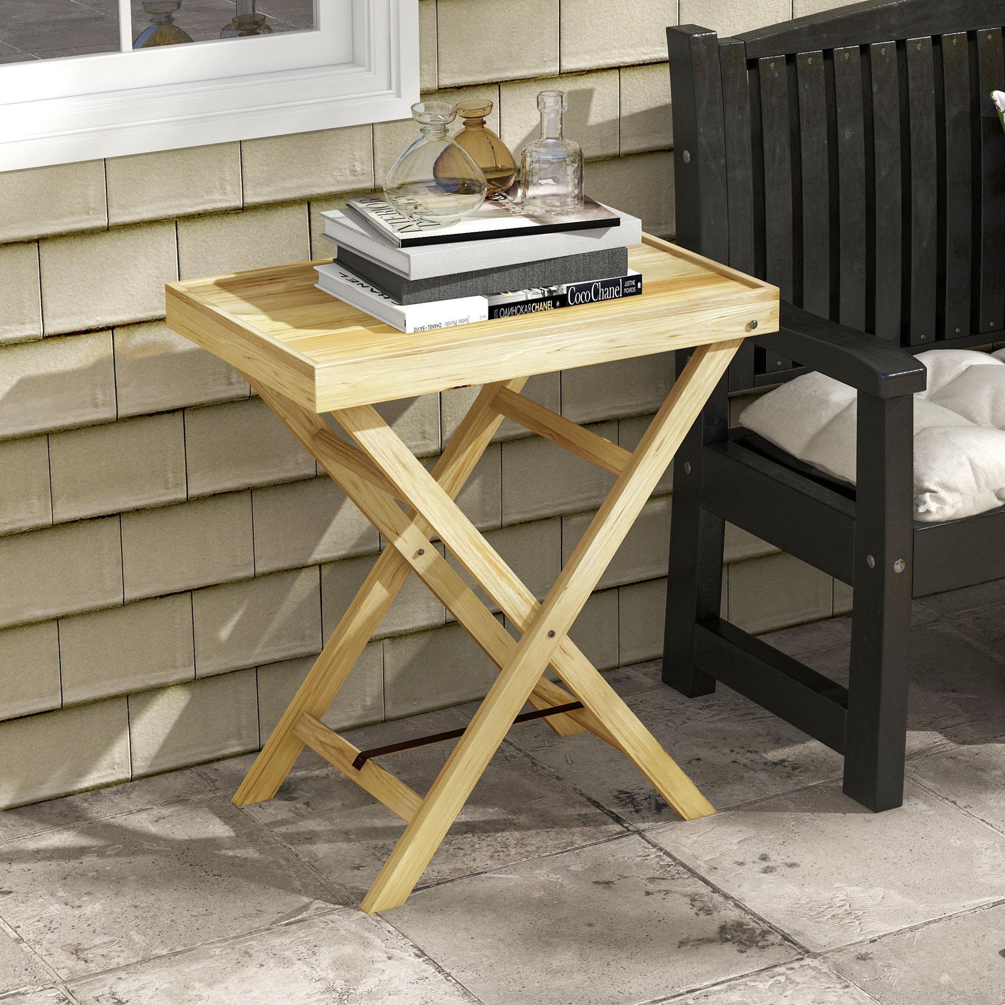 Voir la diapositive 2 : OUTSUNNY Table de jardin style naturel cosy - dim. 68L x 44l x 75H cm - bois sapin verni