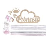 Rayher Kit: Pendentif bois av.rubans  Princess , rose tendre, pendentif bois:22x12,5cm, 1 kit