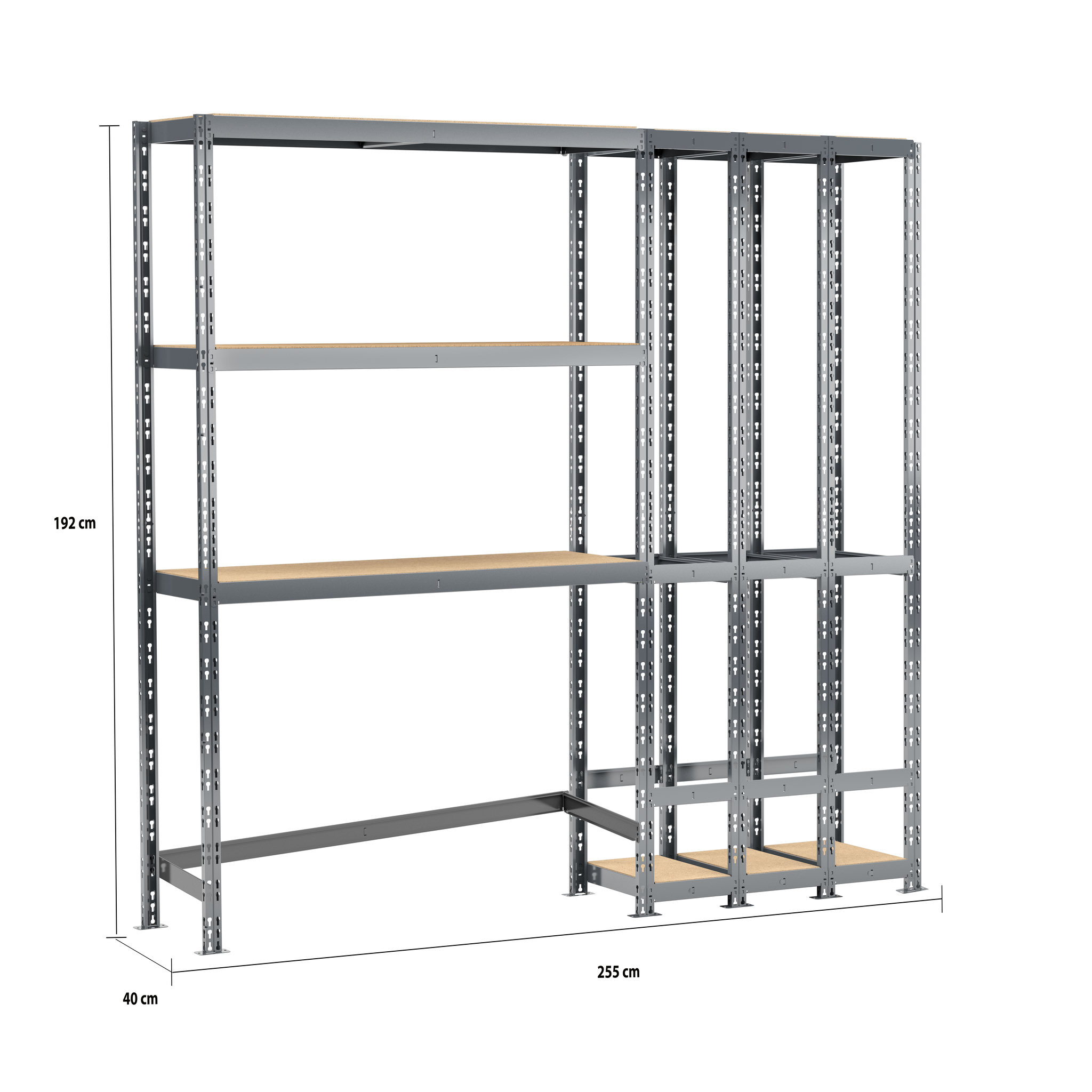 Voir la diapositive 2 : Concept rangement de garage MODULÖ STORAGE SYSTEME EXTENSION 2 étagères 5 plateaux longueur 255 cm