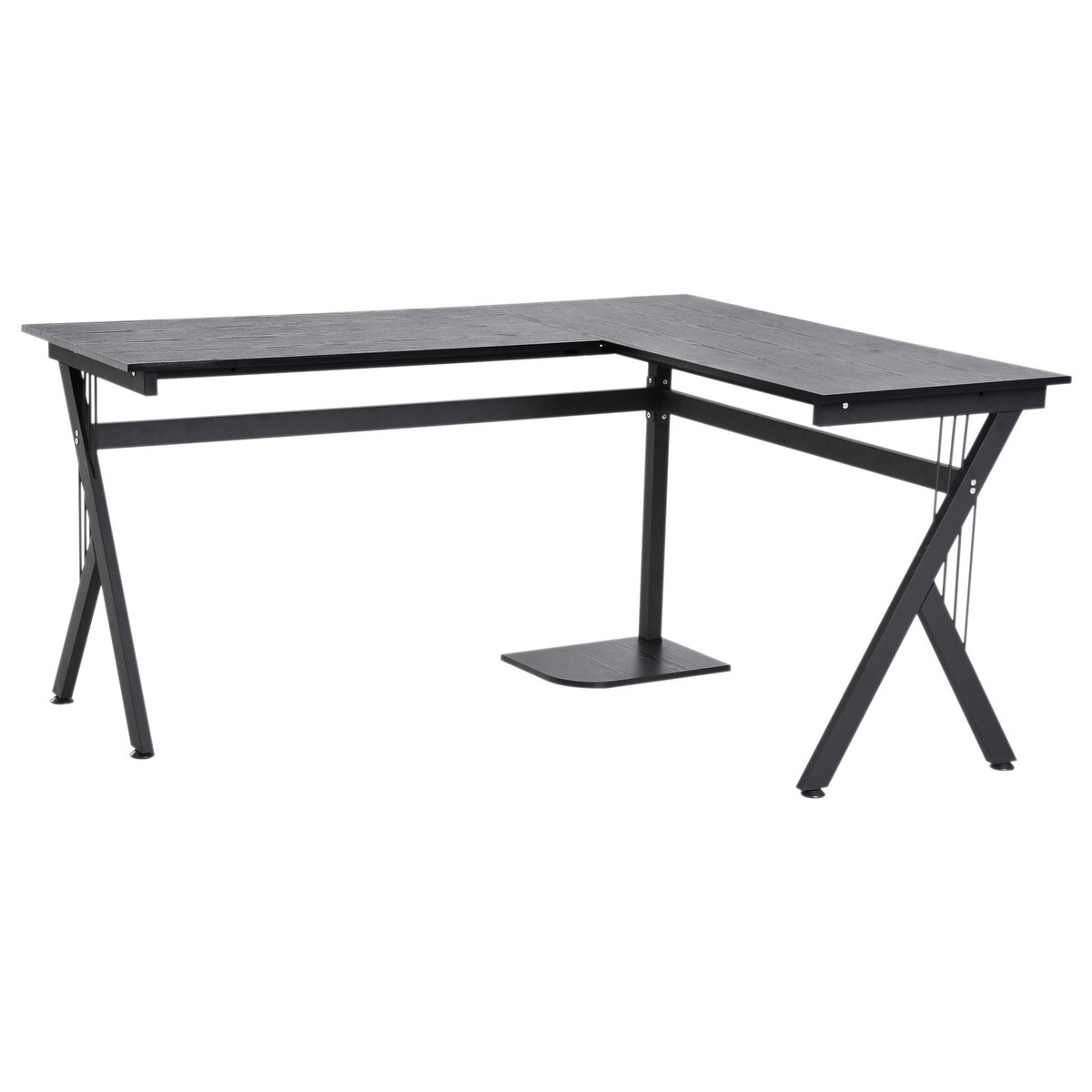 HOMCOM Bureau d'angle informatique design contemporain 155L x 130l x 76H cm MDF acier noir