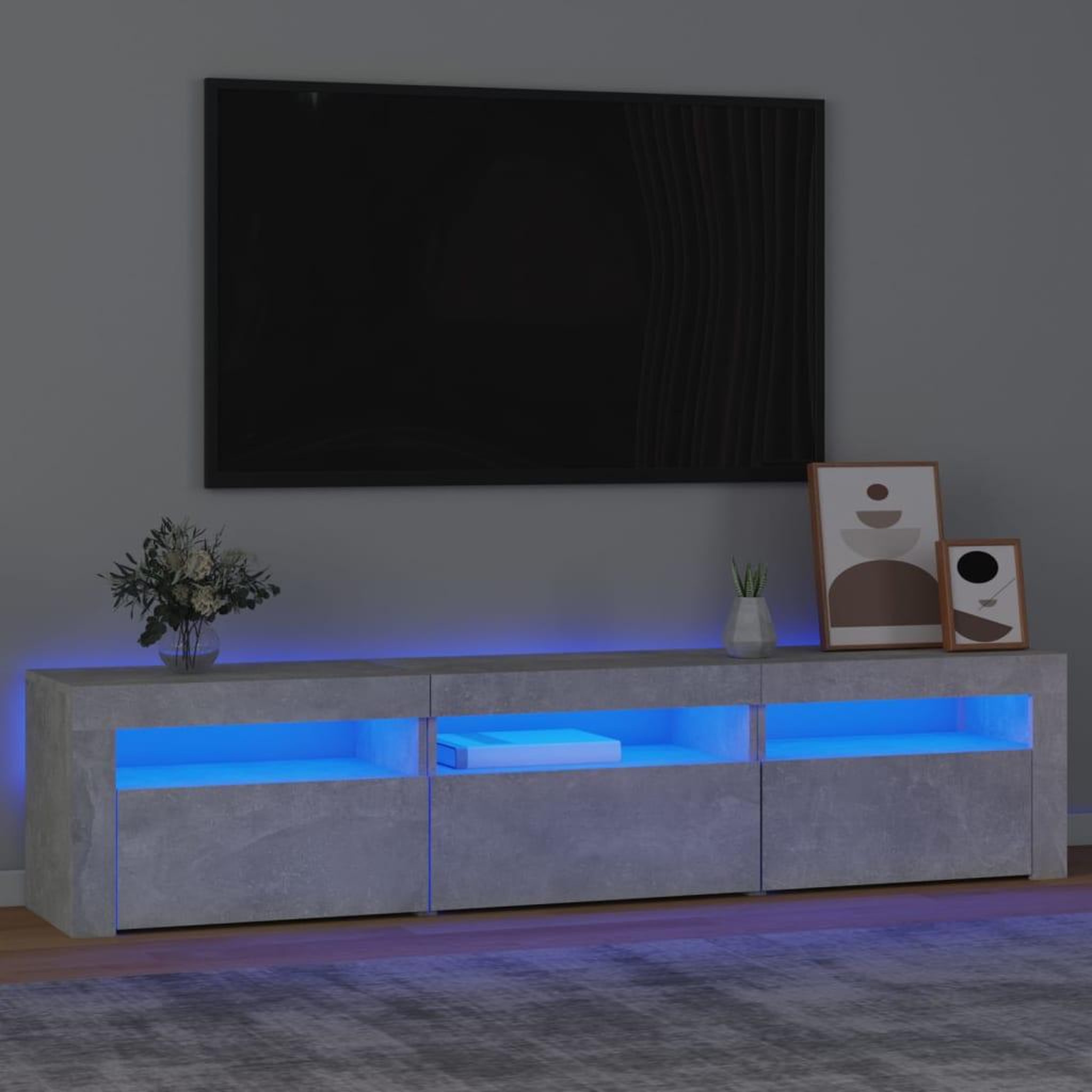 VIDAXL Meuble TV avec lumieres LED Gris beton 180x35x40 cm