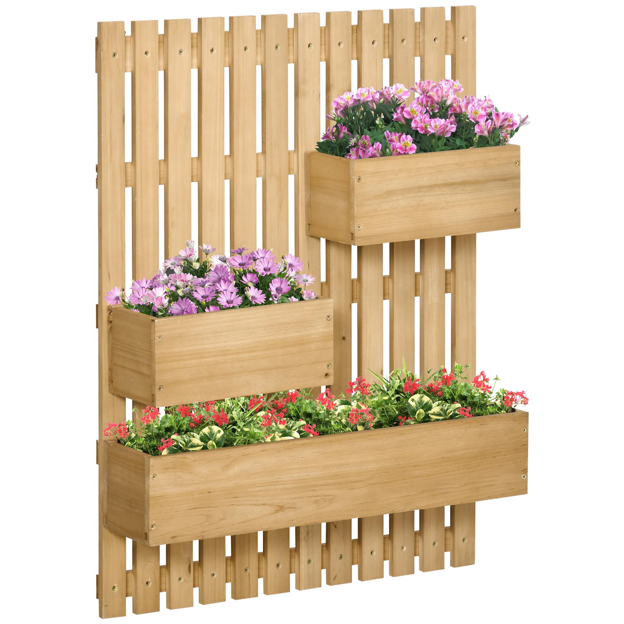 Voir la diapositive 4 : OUTSUNNY Jardinière murale avec treillis - lot de 3 jardinières murales - dim. 60L x 16l x 80H cm - bois sapin pré-huilé