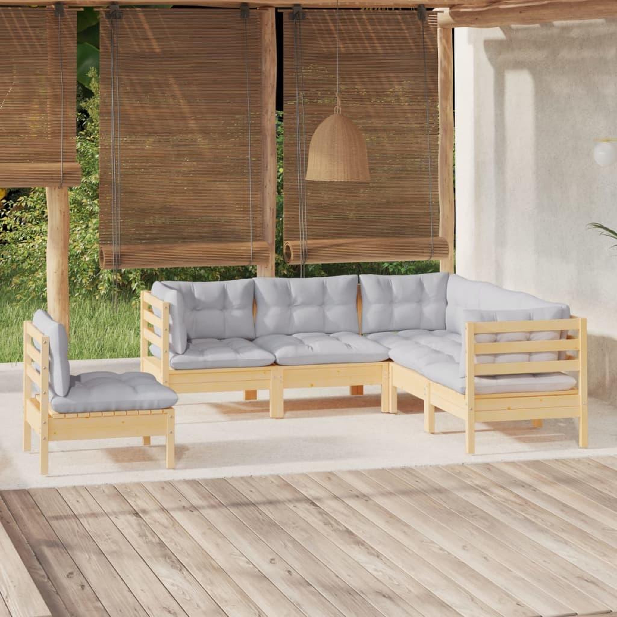 VIDAXL Salon de jardin 5 pcs avec coussins gris bois de pin