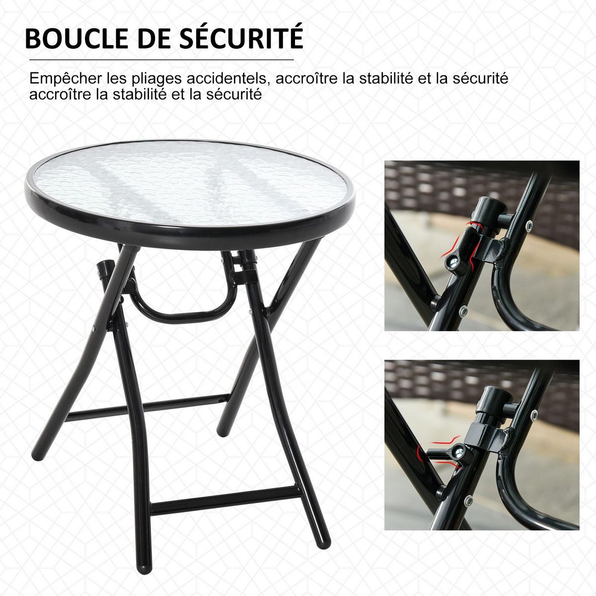 OUTSUNNY Table basse ronde bistro de jardin Ø 45 x 50H cm pliable métal époxy noir plateau verre trempé