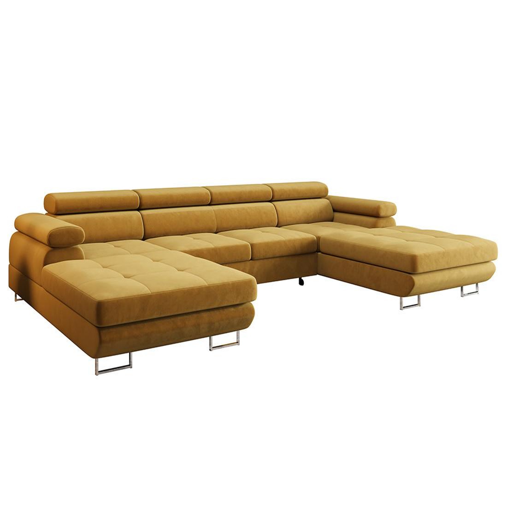 Voir la diapositive 5 : BEST MOBILIER Ayden - canapé panoramique en u 7 places convertible avec coffre et têtières réglables en tissu