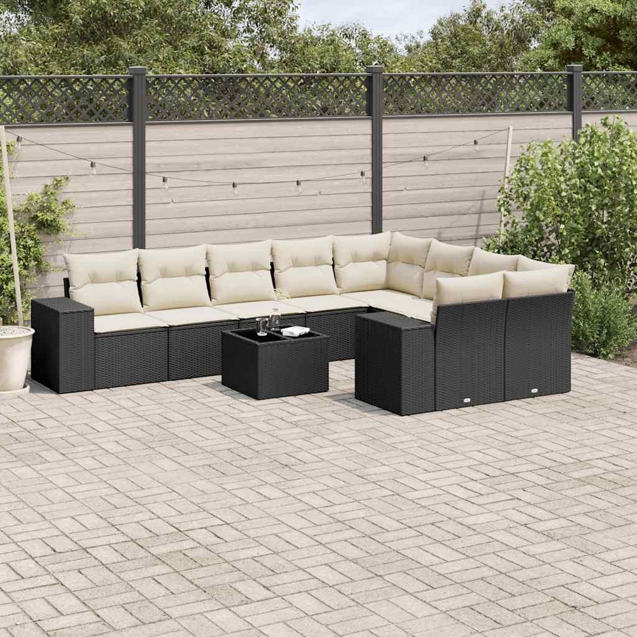 VIDAXL Salon de jardin 10 pcs avec coussins noir resine tressee