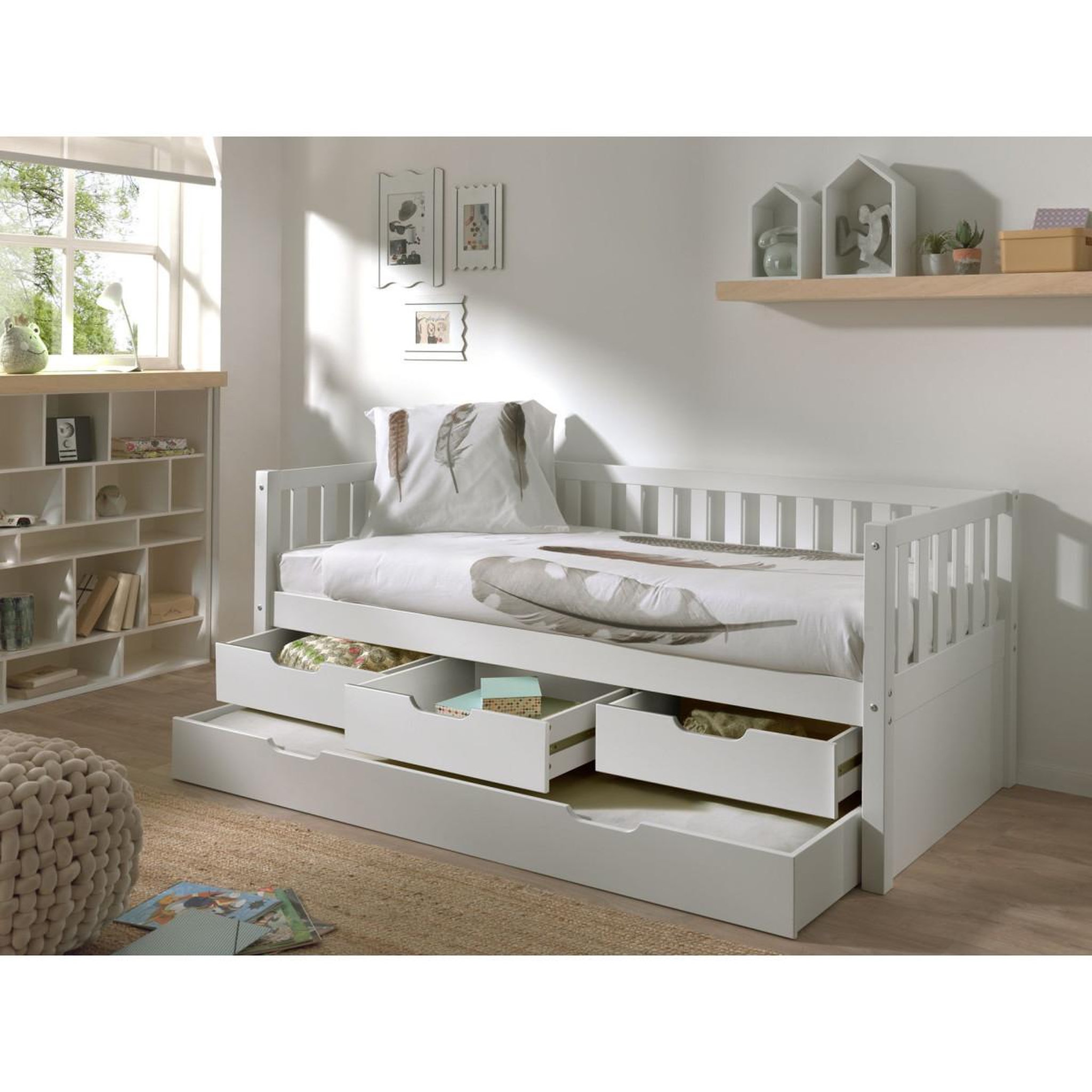 Voir la diapositive 4 : Paris Prix Pack - lit capitaine enfant & tiroir de lit  fritz  90x200cm blanc