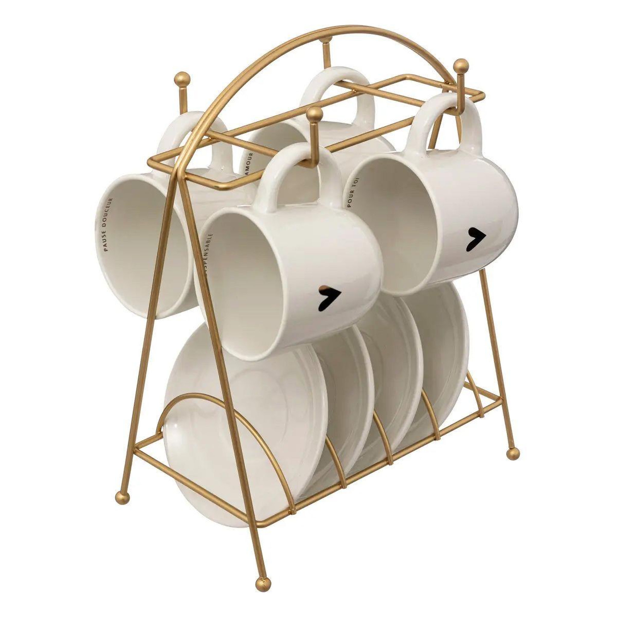 SECRET DE GOURMET Lot de 4 tasses & soucoupes sur rack  the floral  26cm blanc