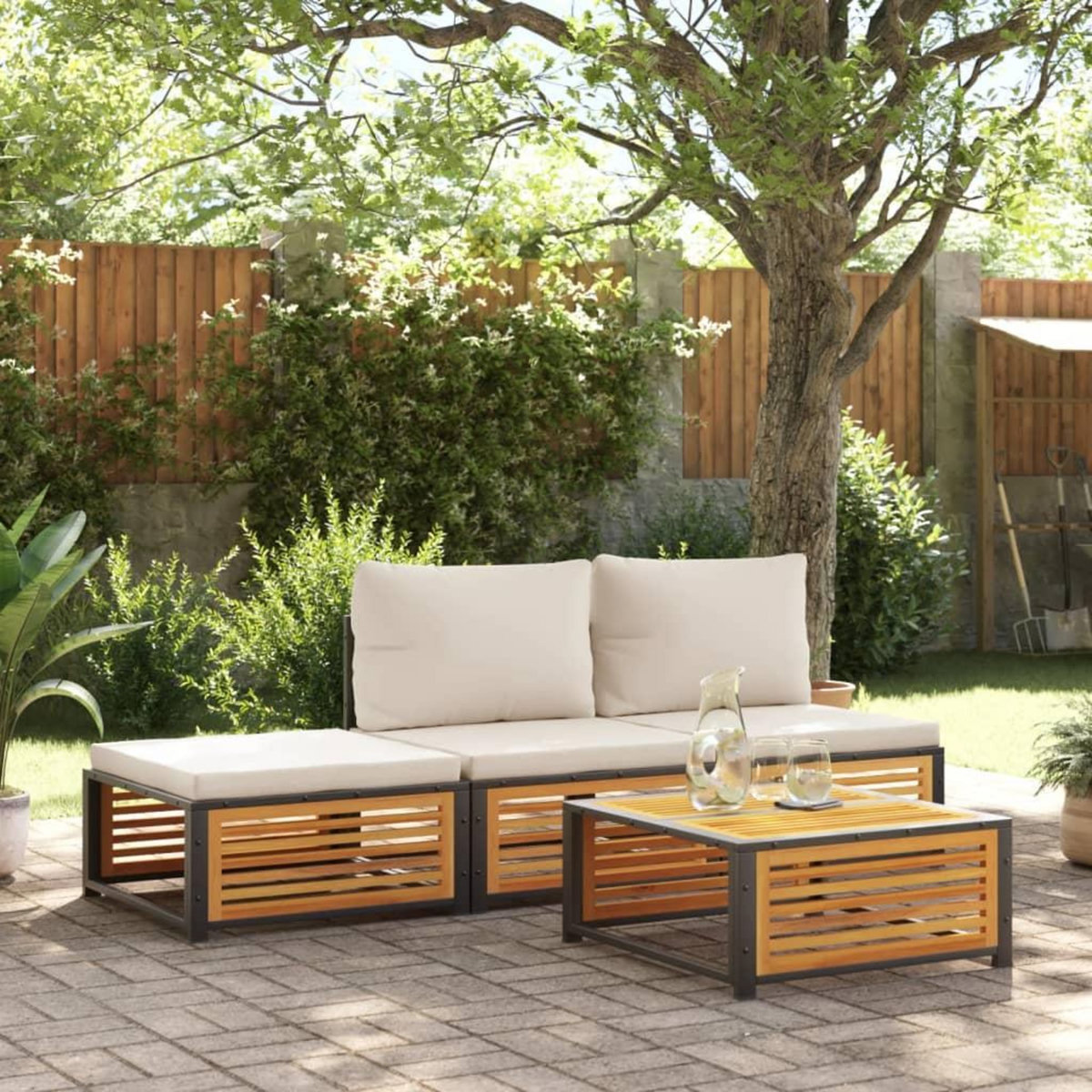 VIDAXL Salon de jardin avec coussins 4 pcs bois d'acacia massif