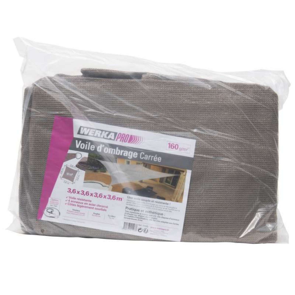  Voile d'ombrage  taupe Werkapro 3,6 x 3,6 m