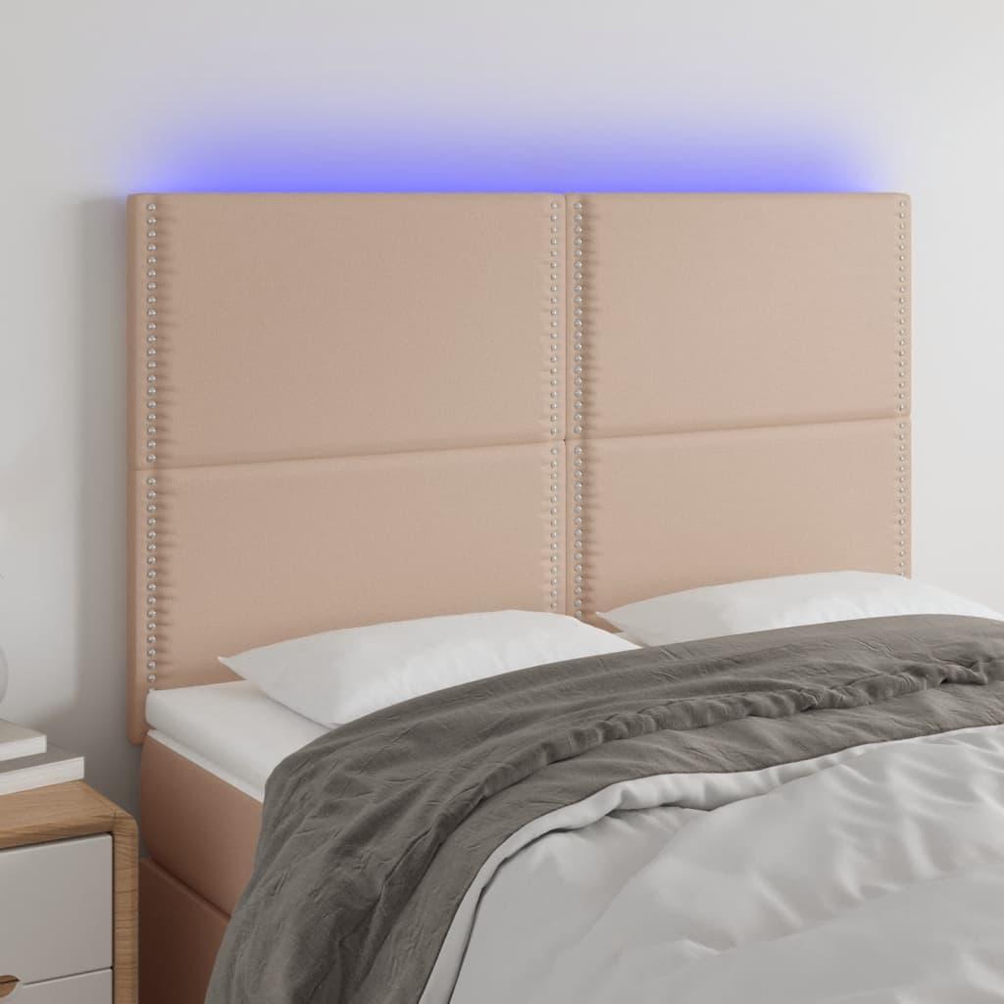Voir la diapositive 1 : VIDAXL Tete de lit a LED Cappuccino 144x5x118/128 cm Similicuir