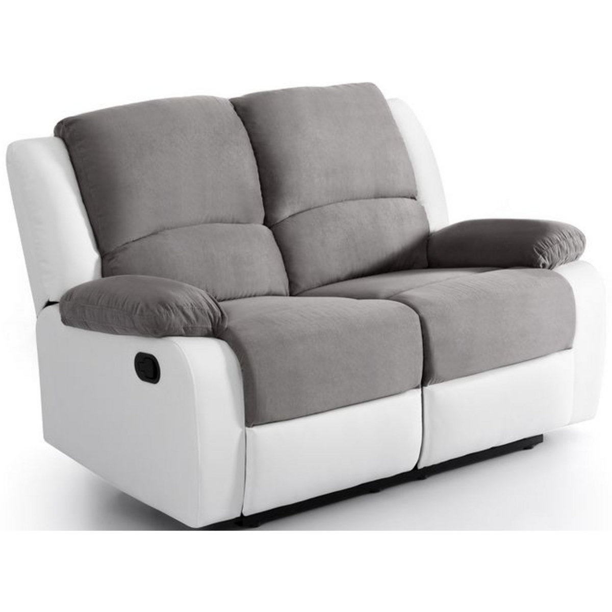 Canapé relax manuel bi- matière tissu gris  +pu Blanc HELENE