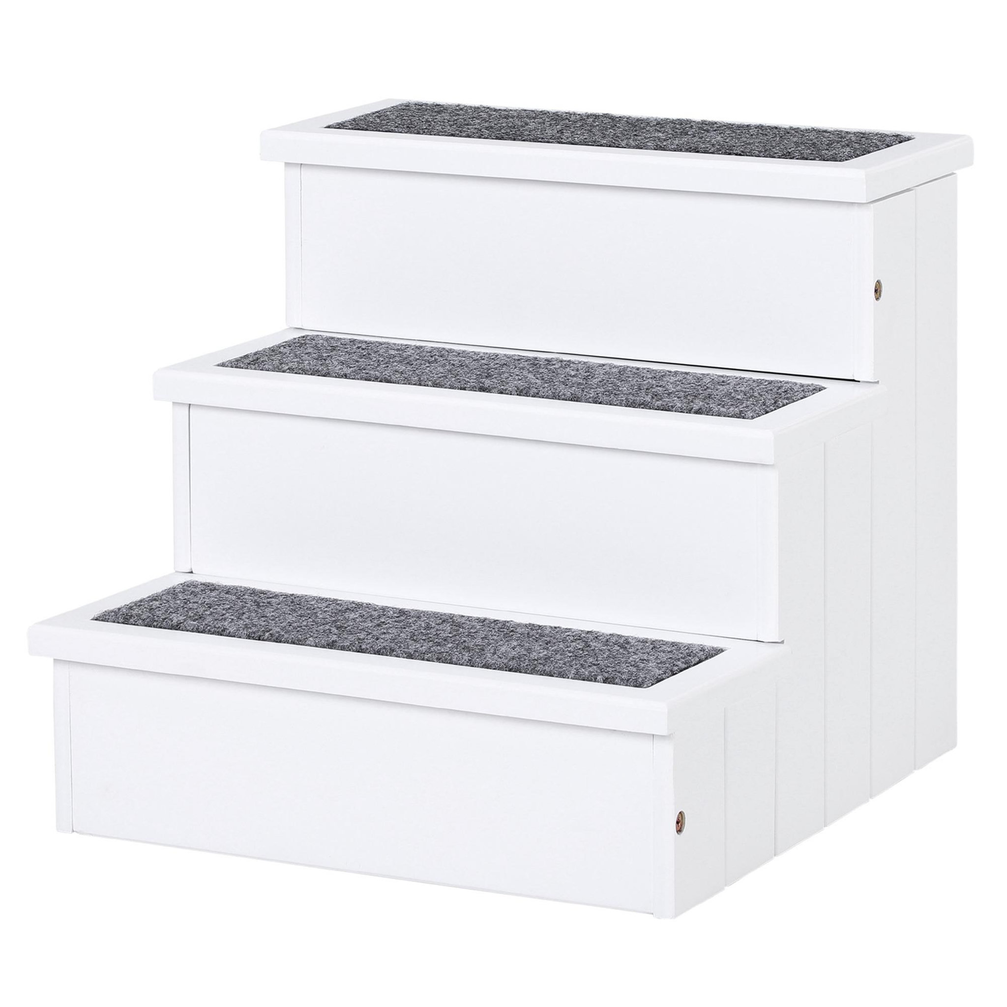 Voir la diapositive 1 : PAWHUT Escalier pour chien animaux rampe 3 marches revêtement tapis coffre interne rangement blanc