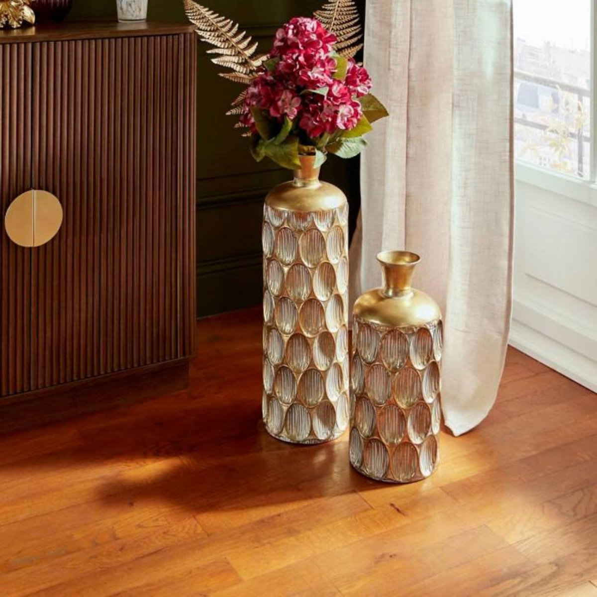 ATMOSPHERA Vase Strié en Métal  Belli  41cm Doré