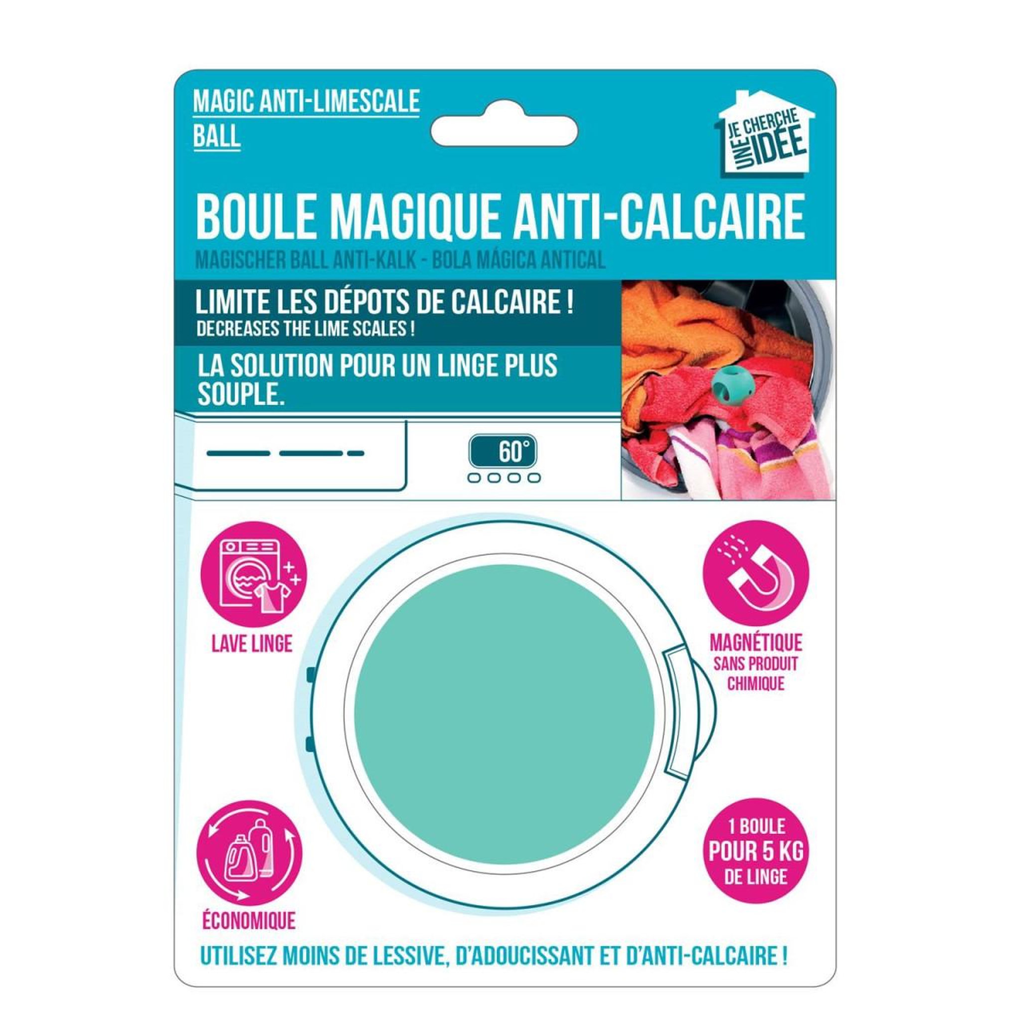 Voir la diapositive 3 : Je cherche une idee Boule de lavage  anticalcaire  6cm bleu