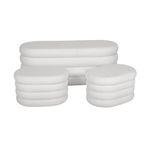 SWEEEK Banc coffre en bouclettes blanches avec 2 poufs ovales de rangement intégrés - L111cm