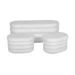 SWEEEK Banc coffre en bouclettes blanches avec 2 poufs ovales de rangement intégrés - L111cm