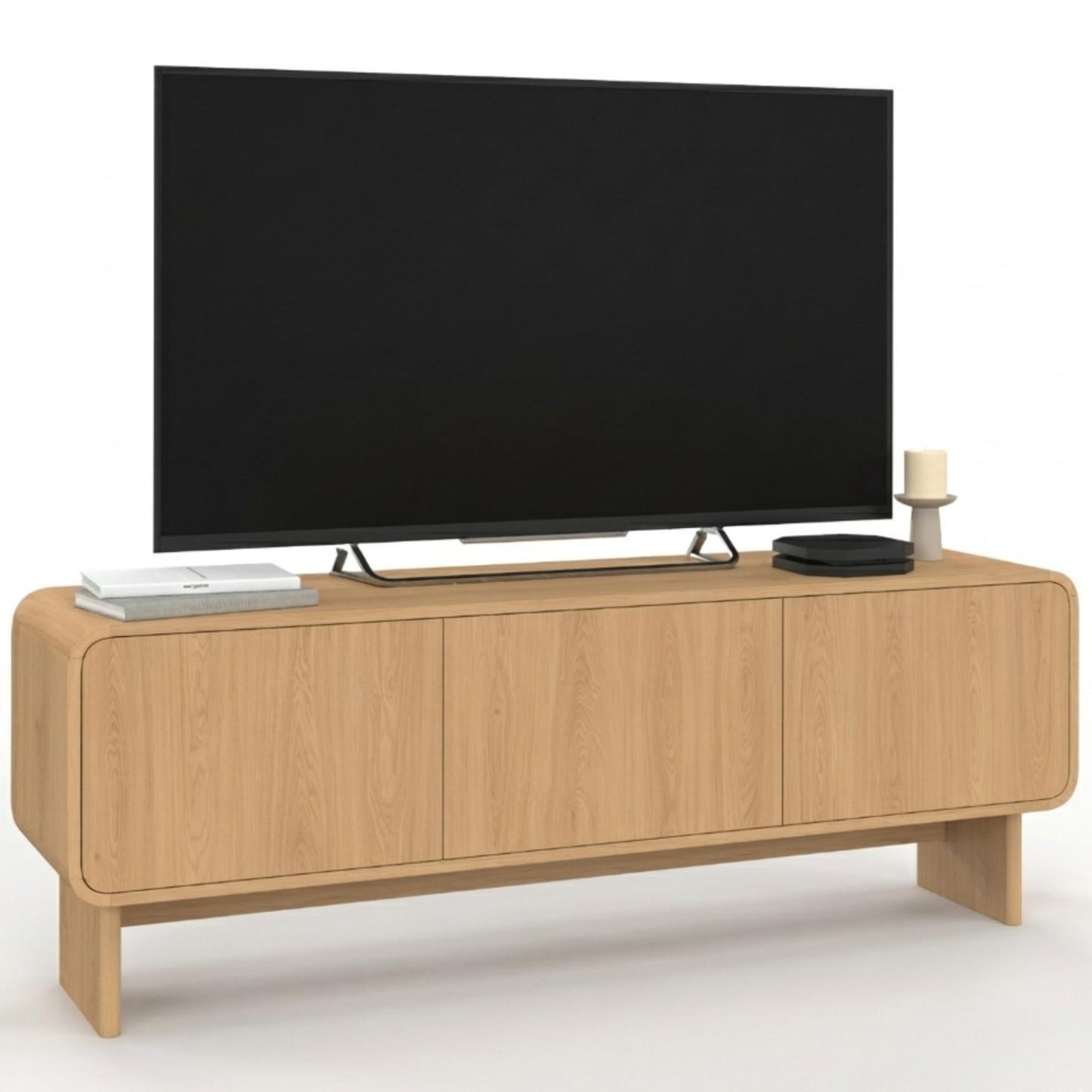 Voir la diapositive 3 : ID MARKET Meuble tv 140 cm capucine 3 portes façon hêtre design arrondi