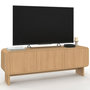 Voir la diapositive 3 : ID MARKET Meuble TV 140 cm CAPUCINE 3 portes façon hêtre design arrondi
