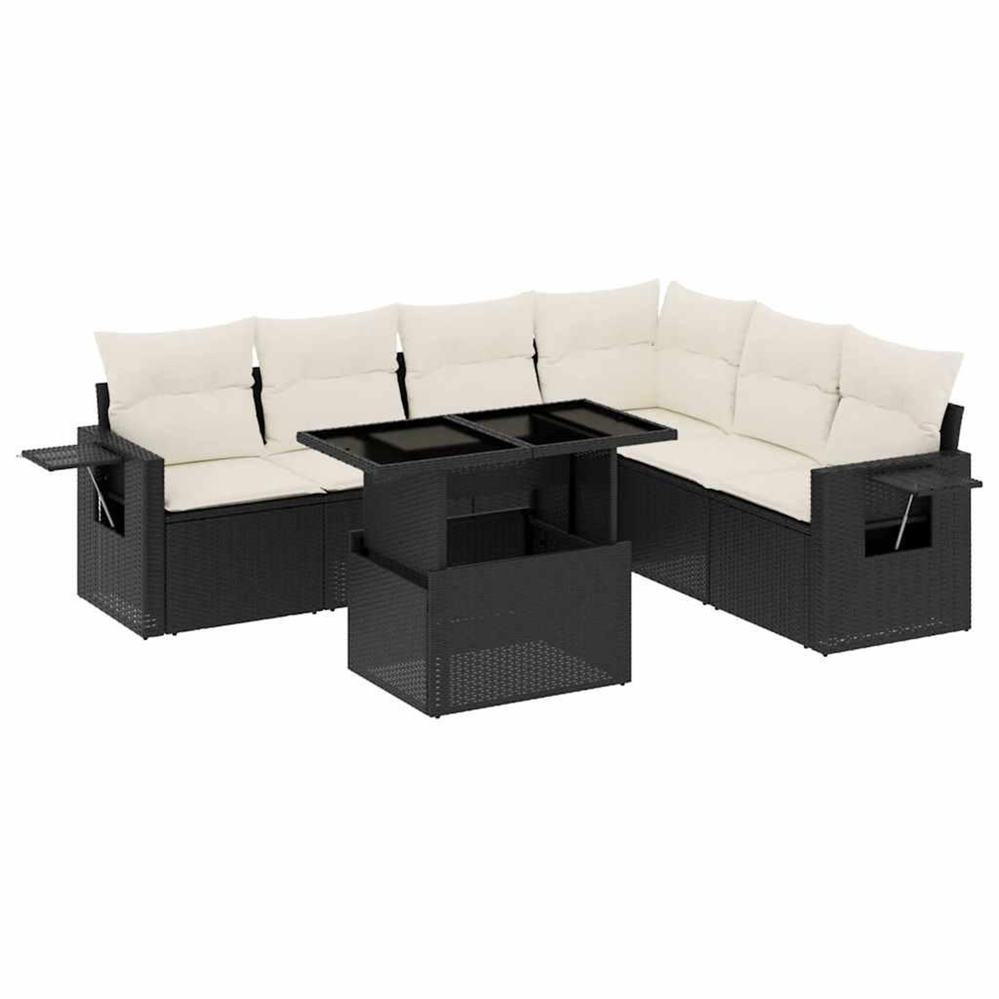 Voir la diapositive 2 : VIDAXL Salon de jardin 7 pcs avec coussins noir resine tressee